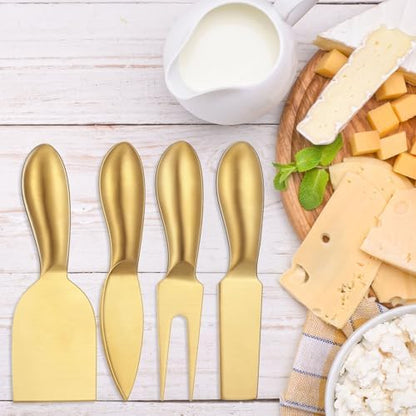Funnymoom 4 Pcs Gold Cheese Knives Set, Stainless Steel Cheese Tools
