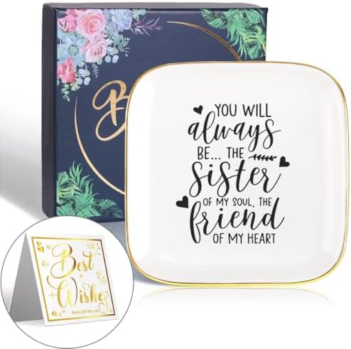 Soul Sisters Gifts,Sister Themed Ceramic Ring Holder Dish Jewelry Tray
