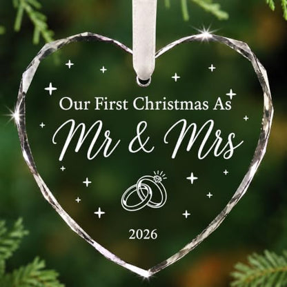 Our First Christmas as Mr & Mrs Ornament 2026, Heart Glass Christmas