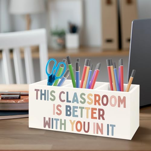 Classroom Decor Wooden Pen Pencil Holder for Teacher Desk Accessories