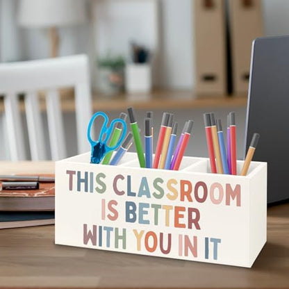 Classroom Decor Wooden Pen Pencil Holder for Teacher Desk Accessories