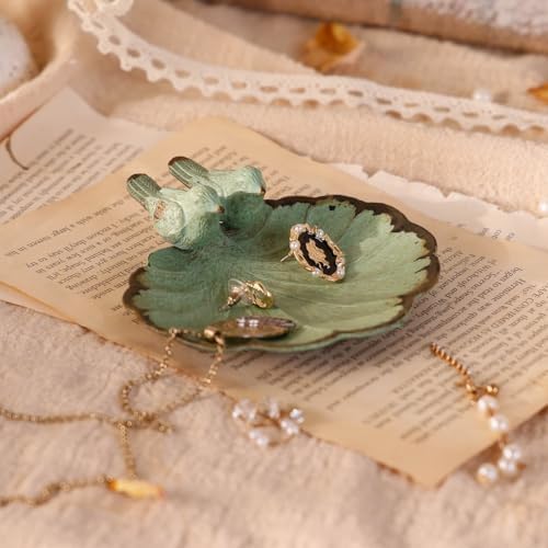 NIKKY HOME Antique Jewelry Dish, Decorative Jewelry Tray with Bird