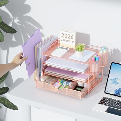 gianotter Desk Organizers and Accessories with File Holder, 4-Tier