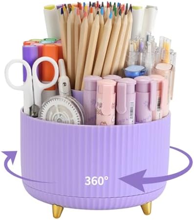 Camelmother 360°Rotating Pen&Pencil Holder For Desk With 5Slots Cute