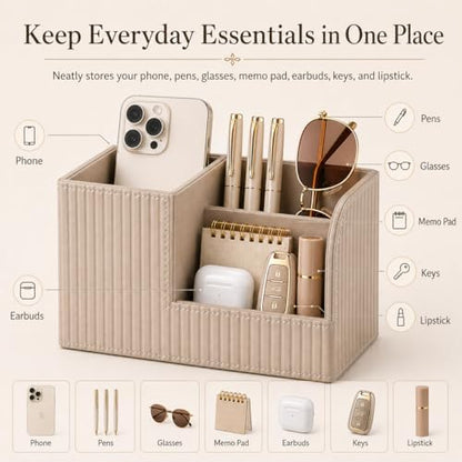 KINGFOM Desk Pen Organizer Office Supplies Caddy Pu Leather