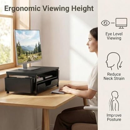 ECOLOVI Desk Organizer and Accessories, 2-Tier Computer Monitor Stand