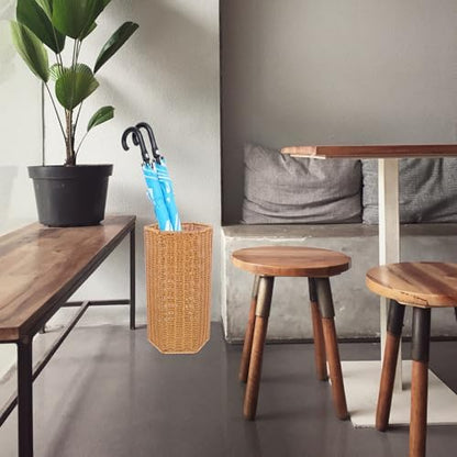 Woven Umbrella Stand with Rain Collection Tray, Brown Entryway Storage
