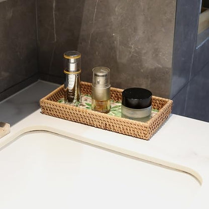 2 Pack Rattan Bathroom Vanity Tray with Mother of Pearl Inlay, Toilet