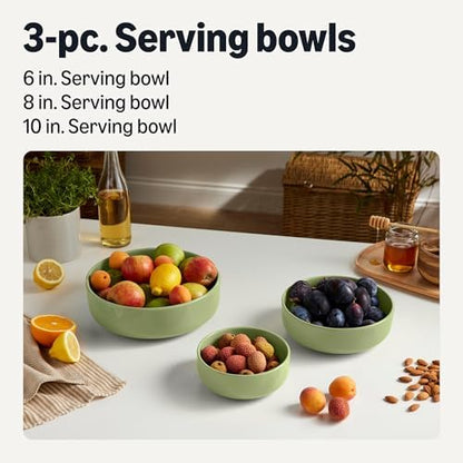 Amazon Basics Ceramic Serving Bowls Set Of 3, Glazed Stoneware