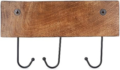 Ajuny Wooden Cloth Hooks Wall Mounted Coat Rack 3 Hooks with Carving