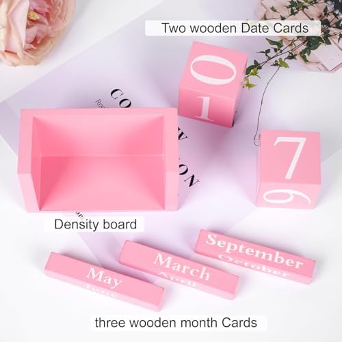 Notakia Pink Decor Wooden Desk Blocks Calendar Perpetual Block Cute