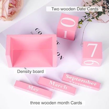 Notakia Pink Decor Wooden Desk Blocks Calendar Perpetual Block Cute