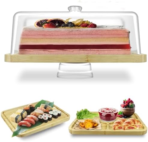 cutesun Rectangular Charcuterie Board with Dome, 16'' Bamboo Cake