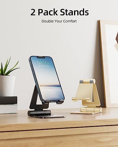 Nulaxy 2 Pack Aluminum Dual Folding Cell Phone Stanr for Desk, Black &