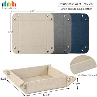 UnionBasic Faux Leather Valet Tray, Jewelry Catchall Tray, Beige