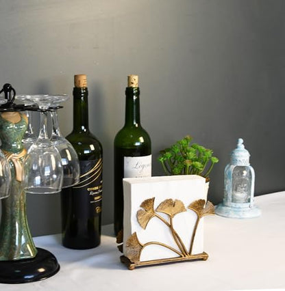 OwlGift Modern Ginkgo Leaves Design Napkin Holder for Tables, Metal