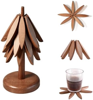 Wooden Tree Coasters, 3 Tripod Tablemats with Stands, Heat Resistant
