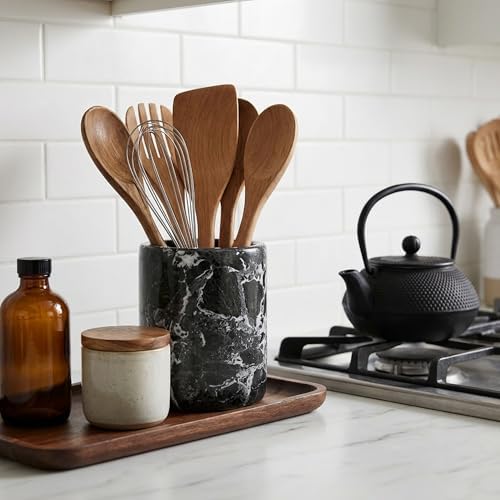 Radicaln Marble Utensil Holder Kitchen Counter, 6.5 Inch Spoon Crock