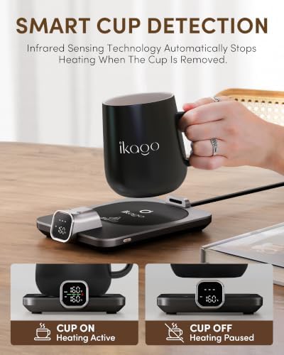 Coffee Cup Warmer & iKago Mug Set, 1°F Precise Temp Control Mug Warmer