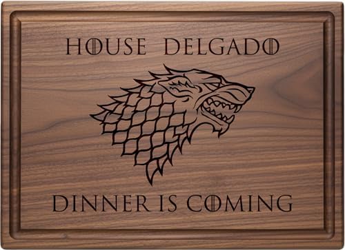 Personalized Direwolf Crest Cutting Board, Custom Engraved with Family