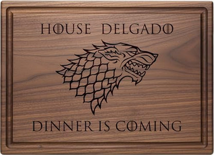 Personalized Direwolf Crest Cutting Board, Custom Engraved with Family