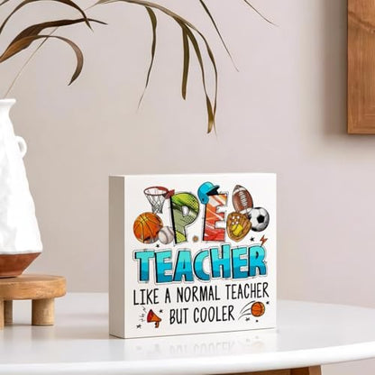 Pe Teacher Appreciation Gifts Wood Box Desk Decor Sign, Teachers Day