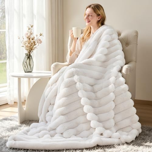 VFROO Luxury 850GSM Faux Rabbit Fur Reversible Throw Blanket Super