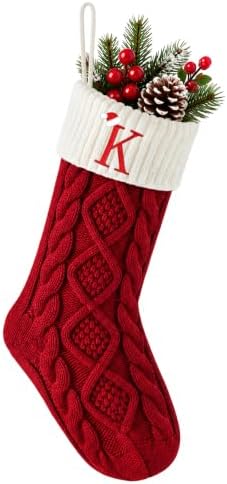 Edoneery Christmas Stockings with Initials, 18 Inch Knit Fireplace