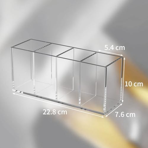 NIUBEE Acrylic Pen Holder 4 Compartments, Clear Desk Pencil Organizer
