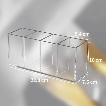 NIUBEE Acrylic Pen Holder 4 Compartments, Clear Desk Pencil Organizer