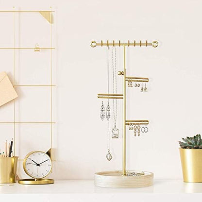 J JACKCUBE DESIGN Jewelry Tree Organizer Stand Adjustable Gold Metal