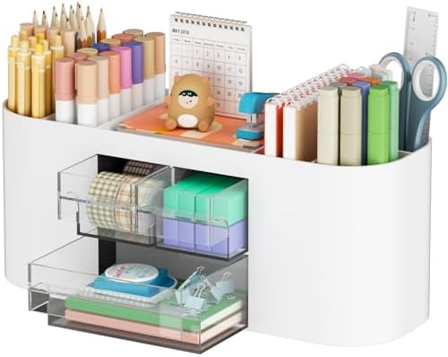 Marbrasse Desk Organizer Pen Holder for Desk with 3 Drawers