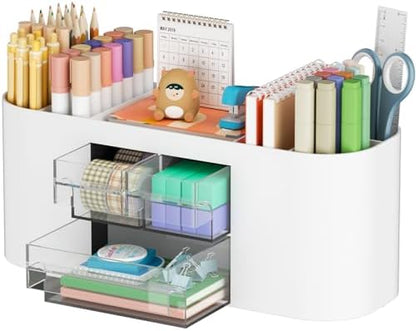 Marbrasse Desk Organizer Pen Holder for Desk with 3 Drawers
