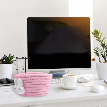Cotton Woven Storage Basket Desktop Organizer Cute Rabbit Decor