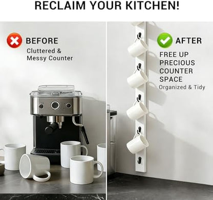 Vertical Wall Mounted Coffee Mug Rack, Wooden Coffee Mug Holder with 6