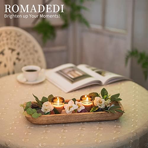 Romadedi Paulownia Wood Dough Bowl for Decor, Candle Tray 16 in Long