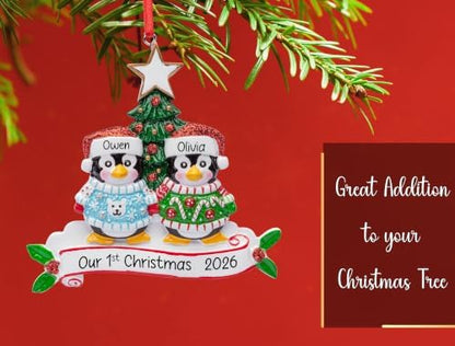 Personalized Ugly Christmas Sweater Couple Ornament 2026 | Penguin