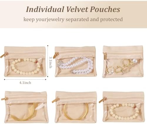 shunmei Travel Jewelry Box with 12 Velvet Jewelry Zipper Pockets