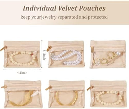 shunmei Travel Jewelry Box with 12 Velvet Jewelry Zipper Pockets