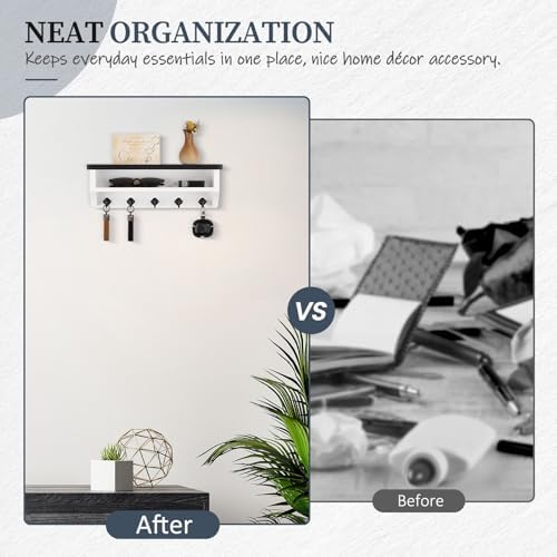 Nekon Key Holder Wall Mount, Wall Organizer Shelf with 5 Key Hooks