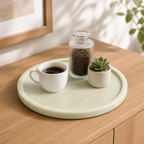 Solid Green Marble Vanity Tray, Luxury Decorative Trays, Round Vanity