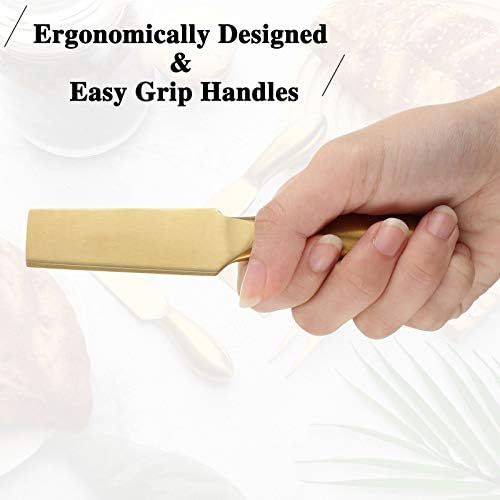 Patelai 4 Pcs Gold Cheese Knives Set Stainless Steel Knife for