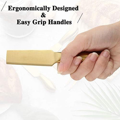 Patelai 4 Pcs Gold Cheese Knives Set Stainless Steel Knife for