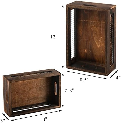 Dicunoy Set of 2 Rustic Nesting Boxes, Wooden Organizer Crates Basket