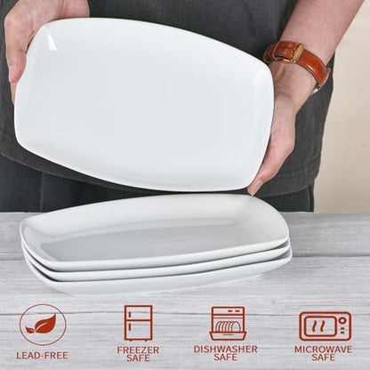 Ceramic Serving Platter Set, 4 Pcs 10 inch Rectangular Serving Tray