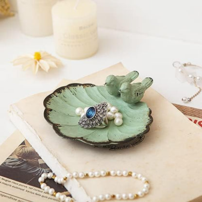NIKKY HOME Antique Jewelry Dish, Decorative Jewelry Tray with Bird