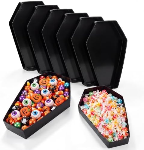 Dunzoom Set of 6 Size Black Halloween Coffin Candy Bowls Serving Trays