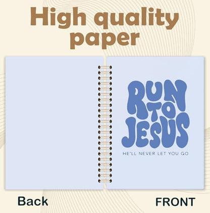 Blue Christian Spiral Notebook, Run to Jesus Bible Verse Journal