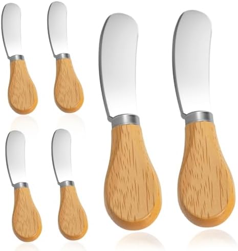 6 Pcs - Cheese Knife Set with Wooden Handle, Stainless Steel Butter