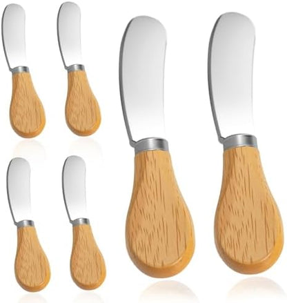 6 Pcs - Cheese Knife Set with Wooden Handle, Stainless Steel Butter